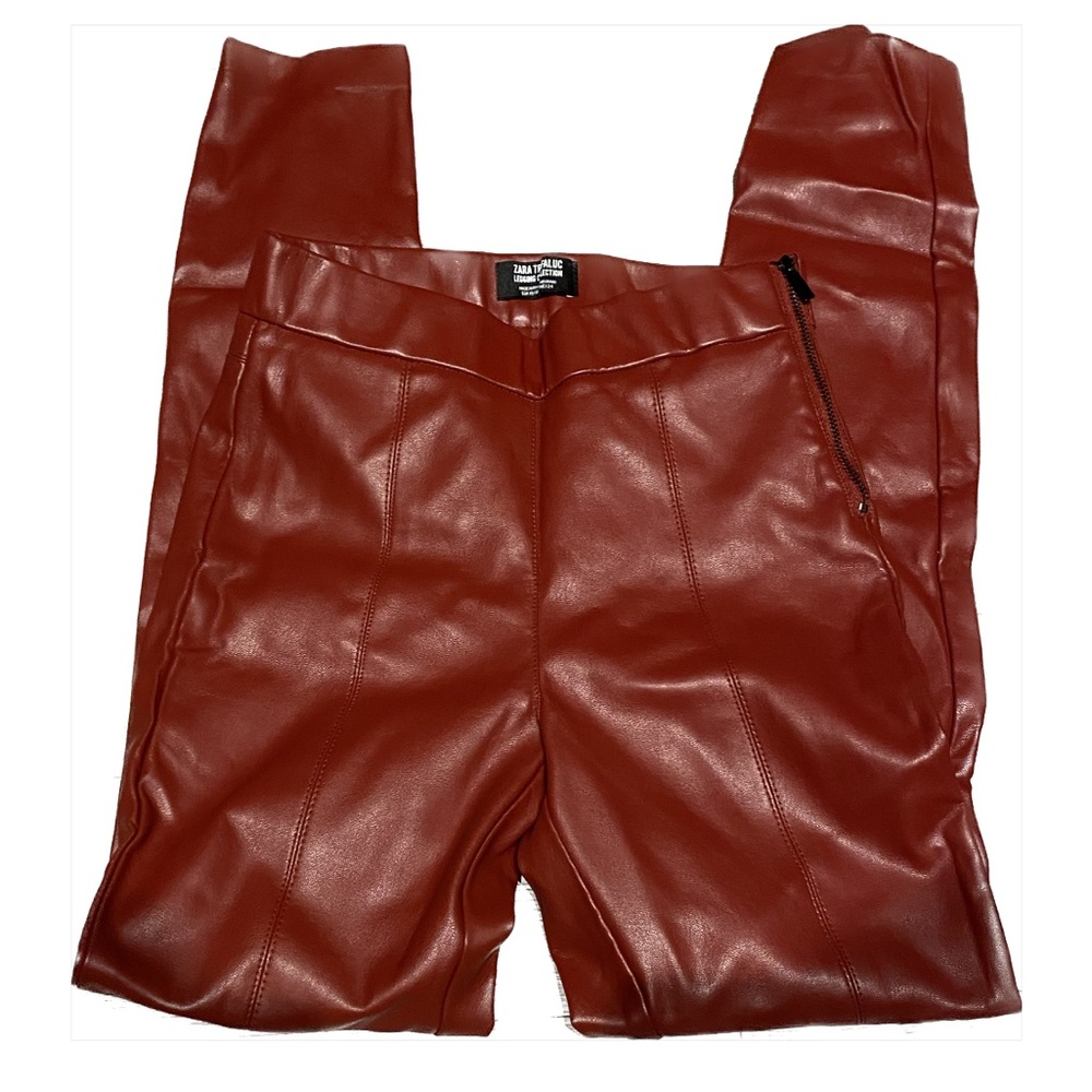Red pleather skinny chinos zara